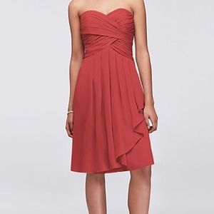 David’s Bridal Short Crinkle Chiffon Dress with Front Cascade-Bridesmaid Dress